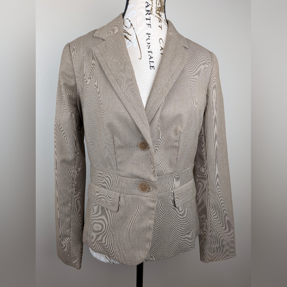 212 Collection Neutral Tan Waistband Buttoned Longsleeve Suit Jacket 90's Blazer